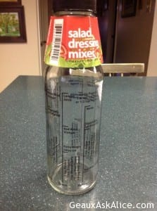 Photo of Salad Dressing Mixing Bottle with 8 recipes on it.