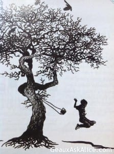 picture of a child jumping off of a swing.