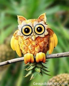 Owl made from pineapple and bananas