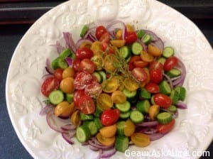 Baby Cucumber and Assorted Grape/Cherry Tomatoes with Zesty Honey Lemon Dressing 