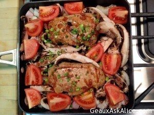 Pork Loin Chops with Warm Tomato/Mushroom/Shallot Wine Sauce