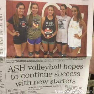 Grand Peep Courtney on front of newspaper for Volleyball Team at Sacred Heart in Grand Coteau! Grand Peeps making me so proud!