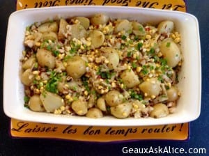 Roasted Baby Yukons with Corn, Mushrooms, Onions and Bacon Bits