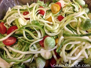 Spiralized Zucchini with Roasted Brussels Sprouts