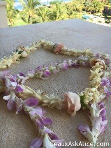 Legend of the leis: when u leave toss into the ocean. If it comes back to shore u will return to the islands. If it does not return you r destin for a new adventure. I like that ! Aloha