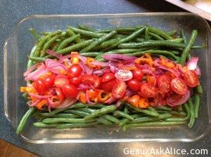 Lemony Herb Vinaigrette Green Beans with Onions, Peppers and Tomatoes