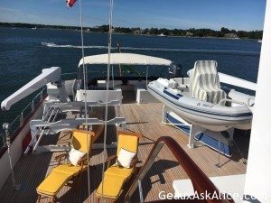 My view from treadmill on yacht. Way at the top. Now this staff will put the Pringles can instead of water in that cup holder. Smart crew