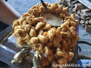 Jason's first app. Fried Rabbit Tenderloin with Creole Mustard. Yum