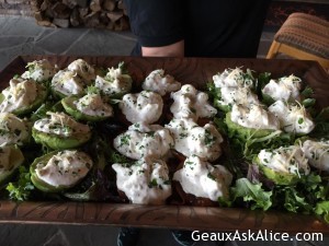 Jumbo Lump Crabmeat Aioli Stuffed Avocado with Fried Green Tomatoes. Lordy I am in heaven