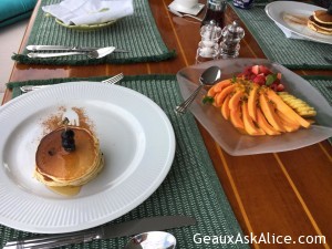 Breakfast this morning. Blueberry Pancakes and fruit2