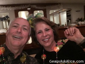 Hubby and I enjoying our Mardi Gras celebration on our boat trip