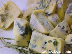 Snip and put in ice trays, cover with olive oil and freeze. When frozen remove from trays and place in zip lock bags. When needed grab the cubes and place in your dish u r preparing. Great way not to waste herbs!