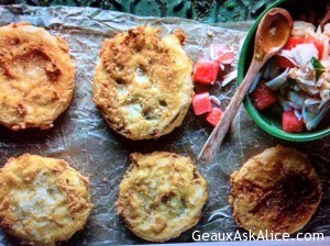 Fried Green Tomatoes with Crabmeat and Watermelon