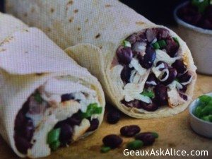 Cheesy Black Bean Salsa and Chicken Burritos