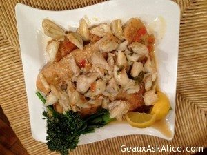 Grilled Bass with Crabmeat Sauté