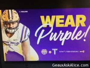 Remember all u Tiger Fans to wear your stunning PURPLE tonight!