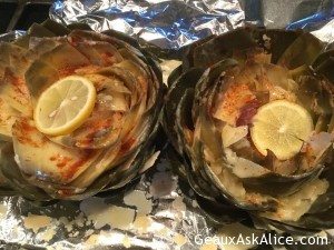 Alice's Lemony-Cheesy Steamed Artichokes2