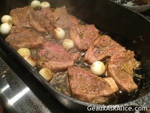 Fabulous Skillet Lamb Chops with Pearl Onions, Green Beans and Mushrooms