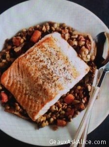 Roasted Savory Salmon with Lentils