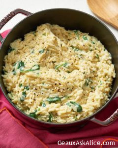 Delicious and Creamy Spinach Parmesan Orzo
