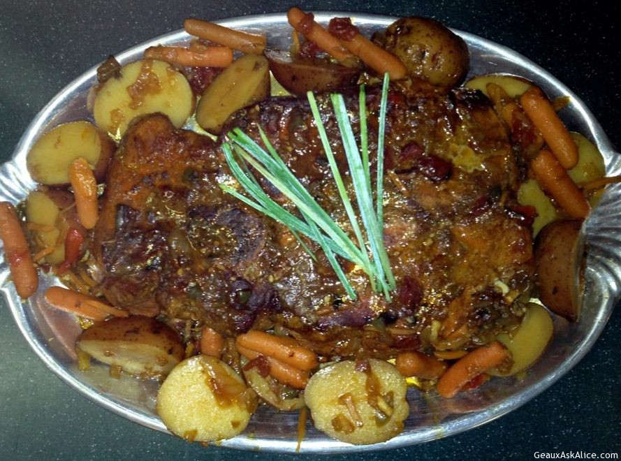 Pot Roast plated up with carrots and potatoes