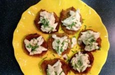 Plated Fried Green Tomatoes With Crabmeat Toppings