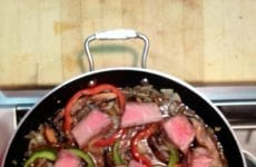 Beef Tenderloin Medallions with Onions, Bell Peppers and Mushrooms