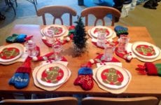 Childrens Table Decorated For Their Christmas Feast.