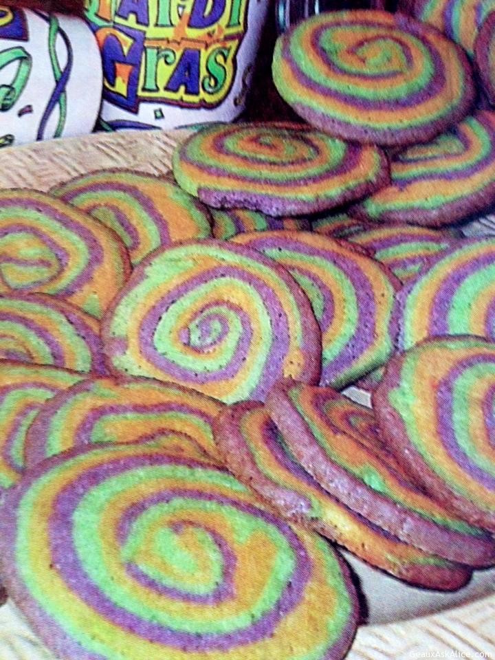 plate of cookies which are beautiful in all mardi gras colors