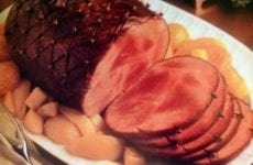 Platter with sliced ham