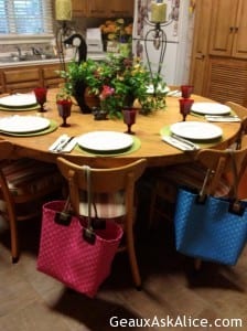 table set for lunch with gift bags