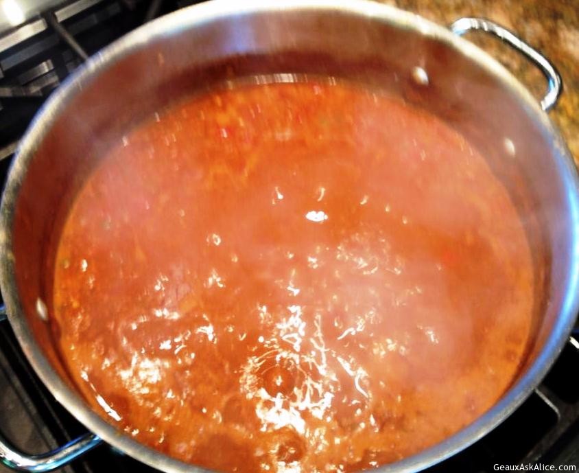 Pot of Chili with beans on the stove.