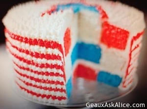 Cake layered in Red white and blue for Independence Day