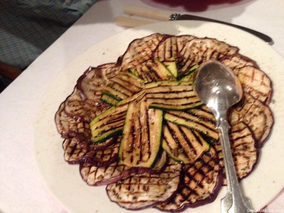 Dinner at villa last night: grilled eggplant and zucchini.