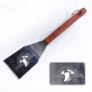 19" long, pure stainless steel, rosewood handle with logo lasered through the steel! Your favorite "TEAM"!