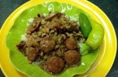Black-Eyed Peas with Sausage Over Rice