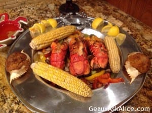 Lobster tails, corn and stuff crab...