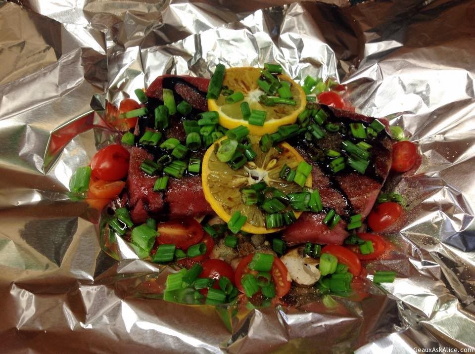 Spicy Baked Tuna Steaks Wrapped in Foil Packets