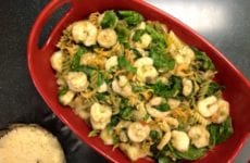 Pesto Coated Shrimp, Pasta with Spinach