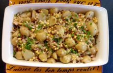 Roasted Baby Yukons with Corn, Mushrooms, Onions and Bacon Bits