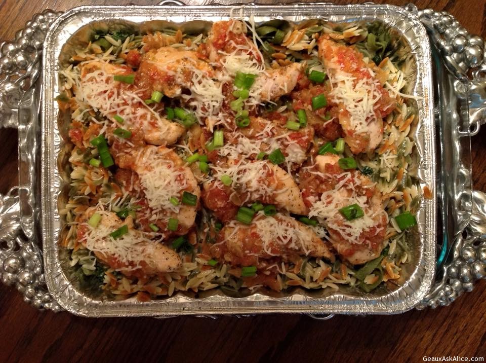 Chicken Tenders with Spinach Fettuccini/Orzo