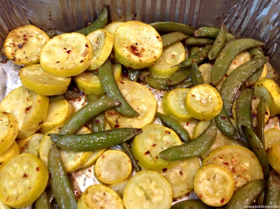 Roasted Yellow Squash with Sugar Snaps