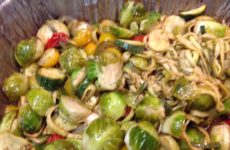 Spiralized Zucchini with Roasted Brussels Sprouts