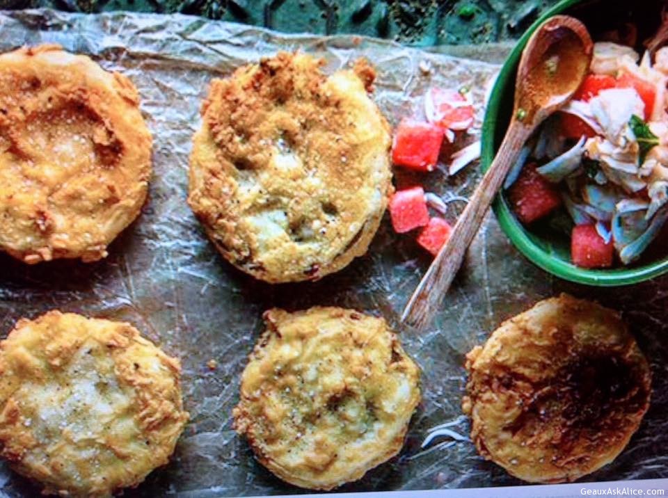 Fried Green Tomatoes with Crabmeat and Watermelon