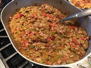 Chicken and Sausage Gumbo. Smothered Okra and some trimmings4