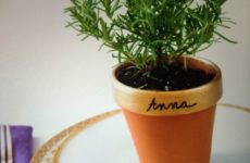 Great way to assign table seating or a nice little sussie that your guests can take home! Put any herb you like in the mini pot!