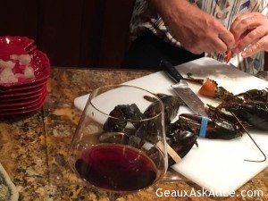Preparing the lobster sashimi