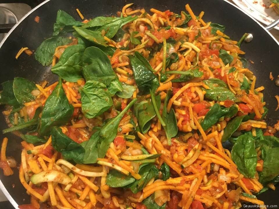 Wonderful Spiralized Butternut Squash And Zucchini Zoodles with Spinach