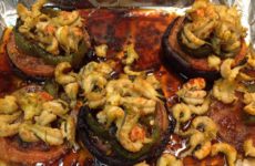 Balsamic Glazed Portabella Mushroom Caps Stuffed with Crawfish
