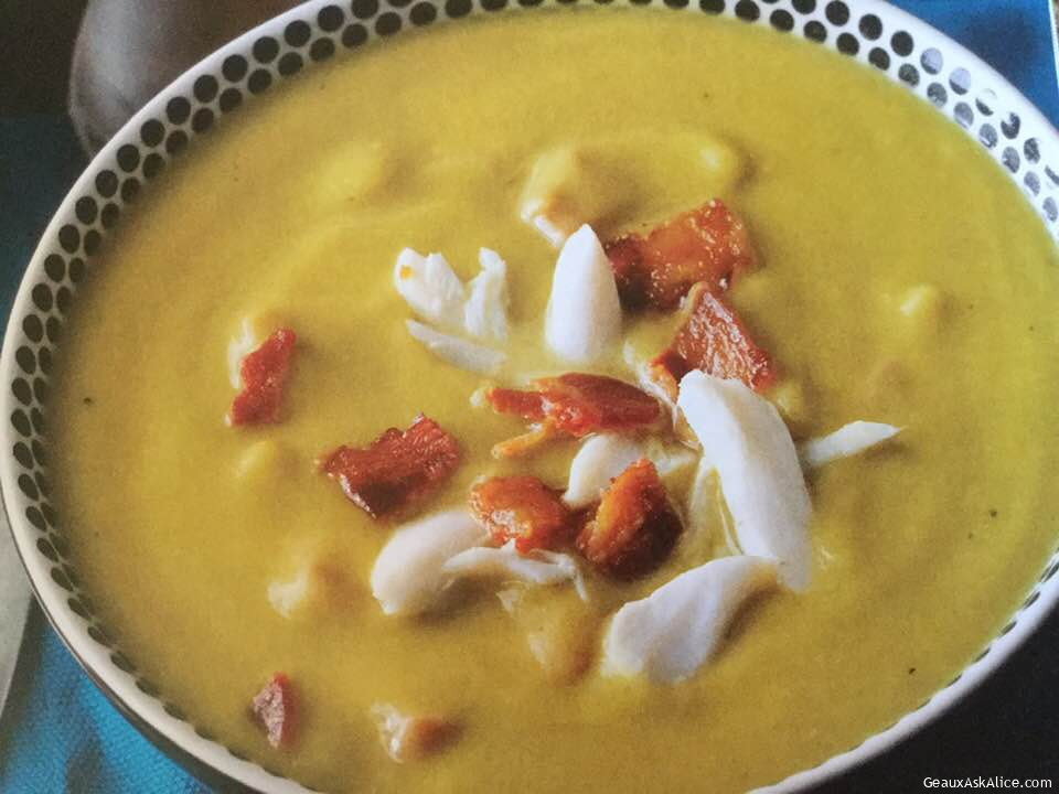 Kicked-Up Split Pea Soup with Bacon and Crabmeat